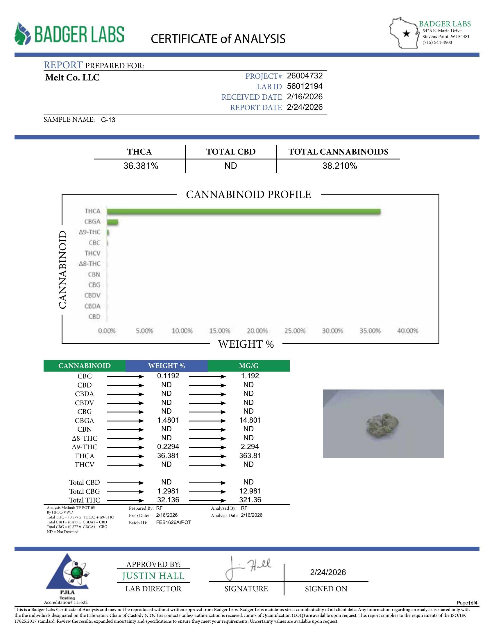 Lab report — G-13 THCA potency analysis