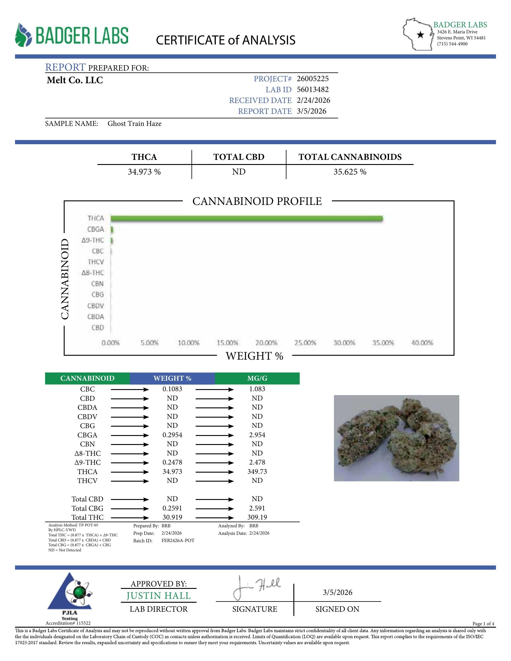 Lab report — Ghost Train Haze THCA potency analysis