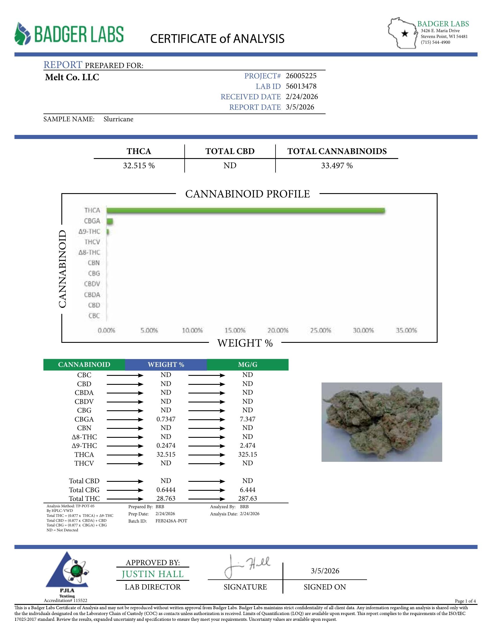Lab report - Slurricane THCA potency analysis certificate (COA)