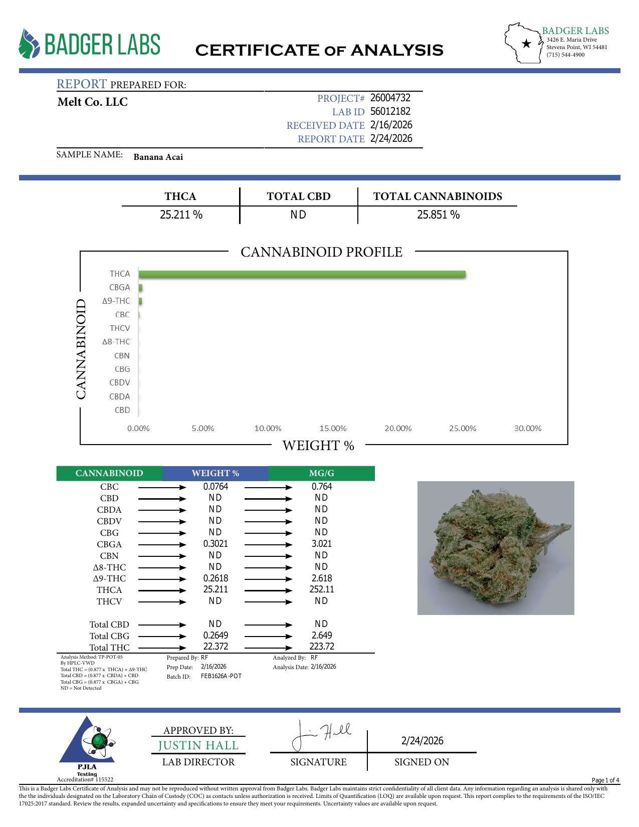 Lab report - Banana Açaí THCA potency analysis