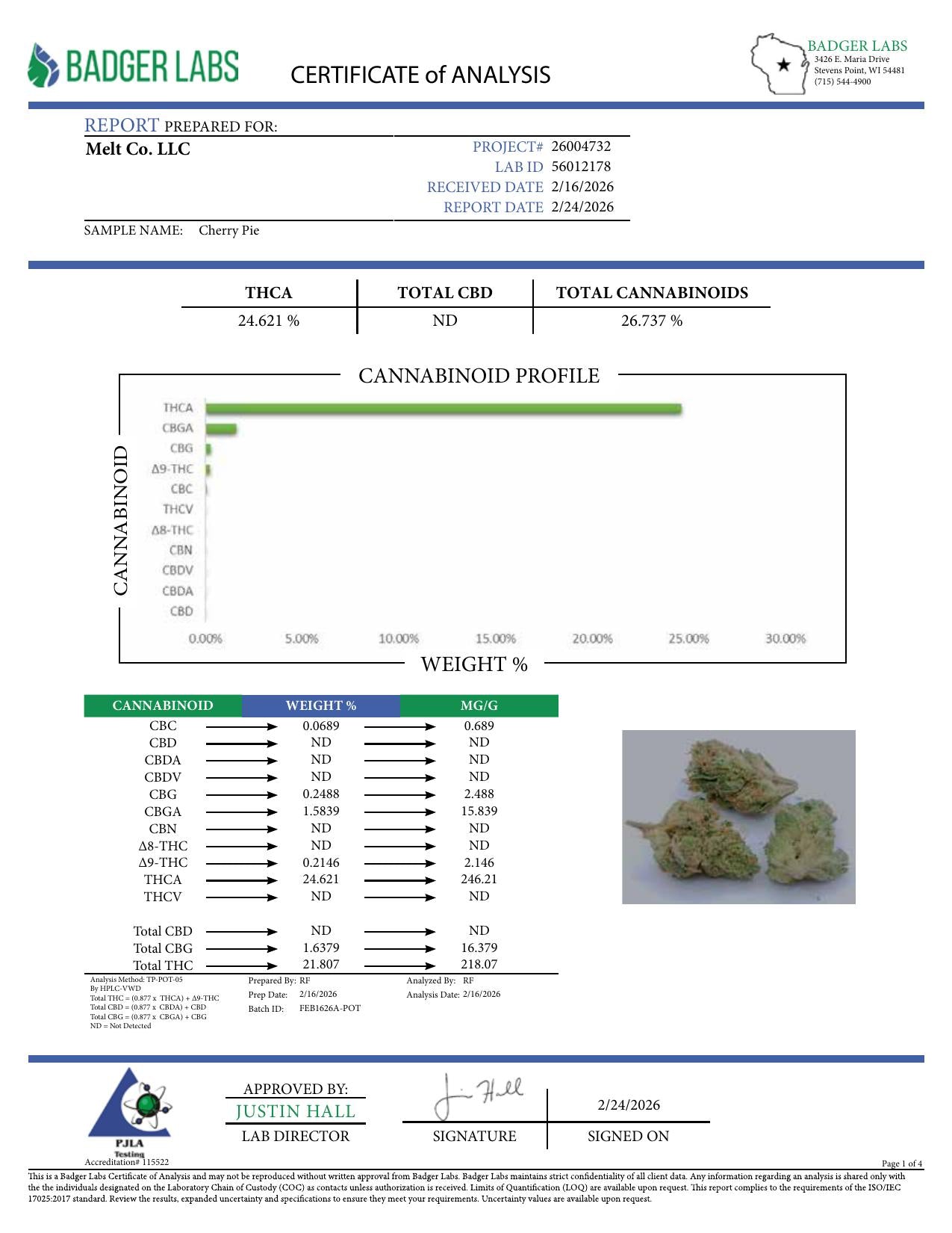 Lab report - Cherry Pie THCA potency analysis