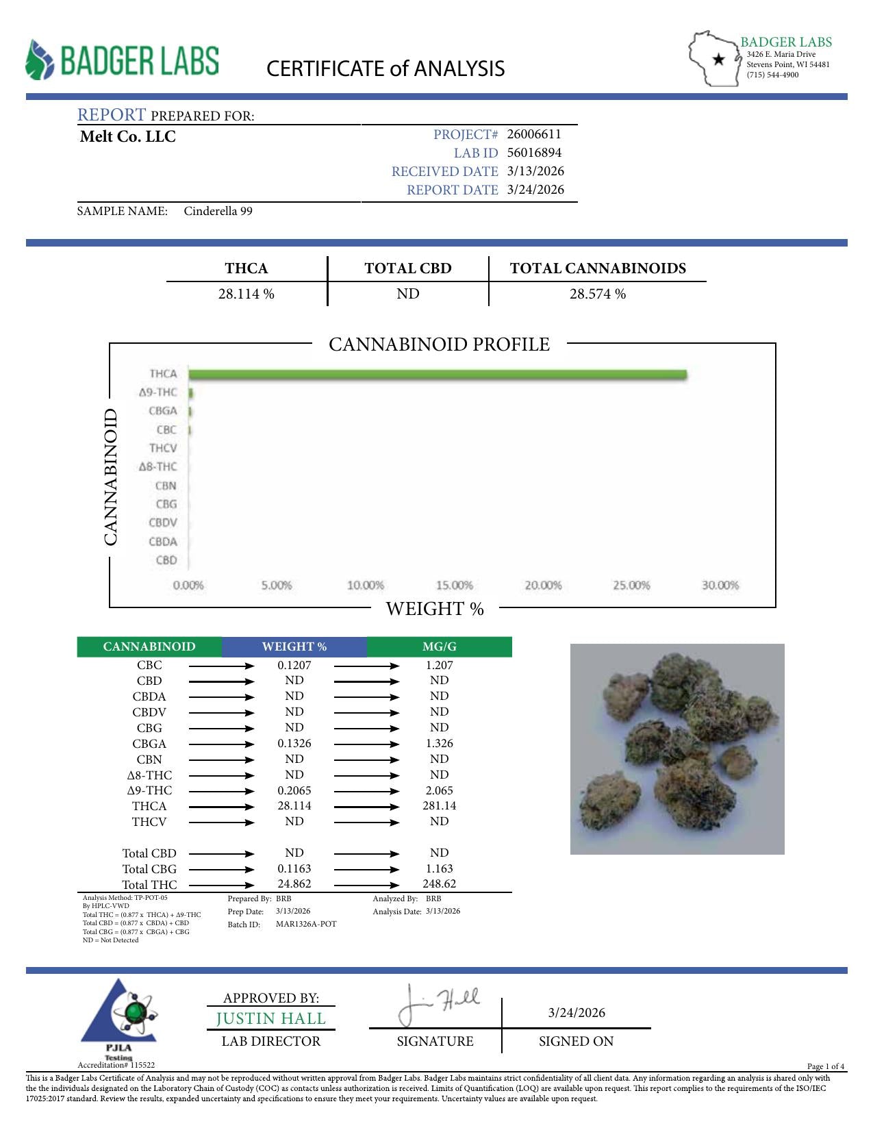 Lab report - Cinderella 99 THCA potency analysis