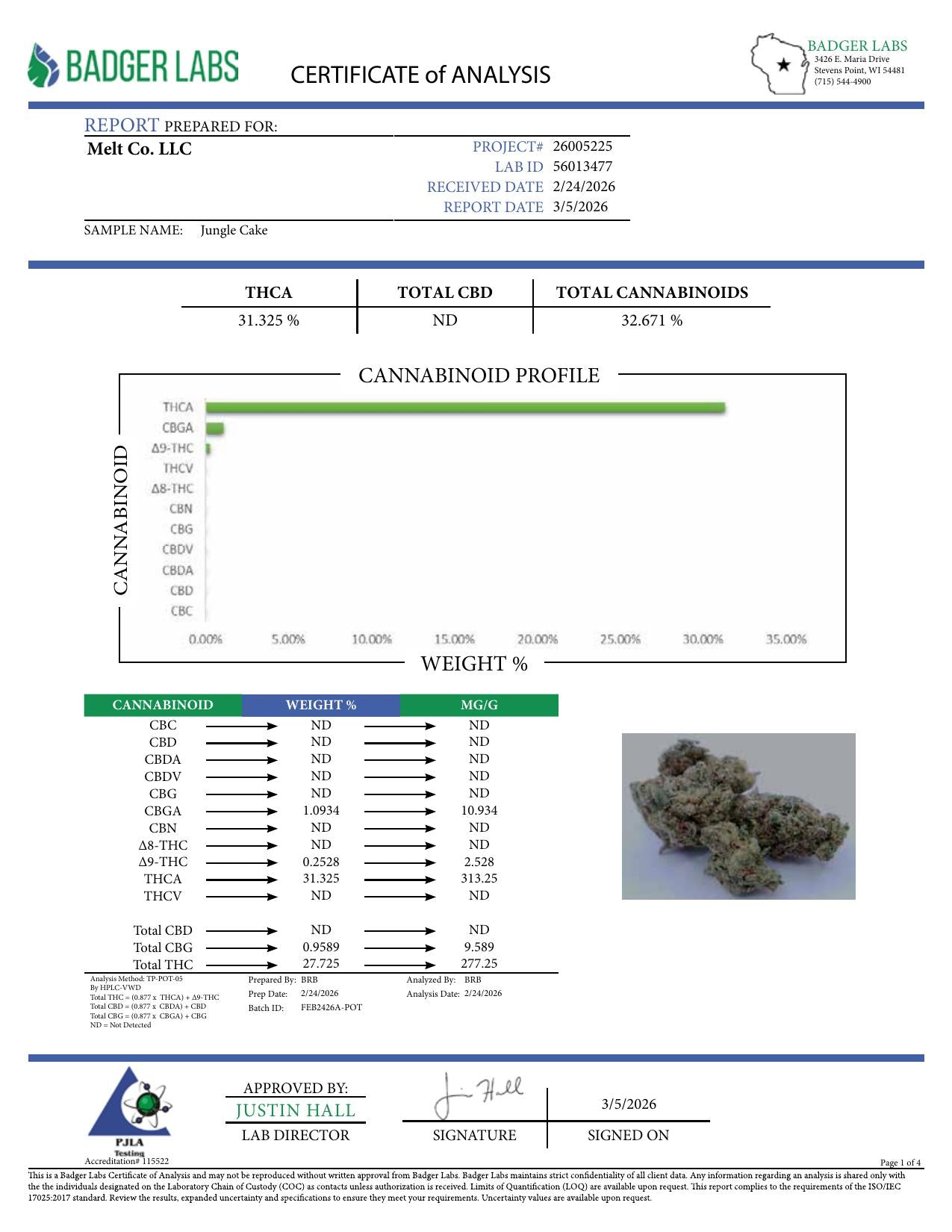 Lab report - Jungle Cake THCA potency analysis