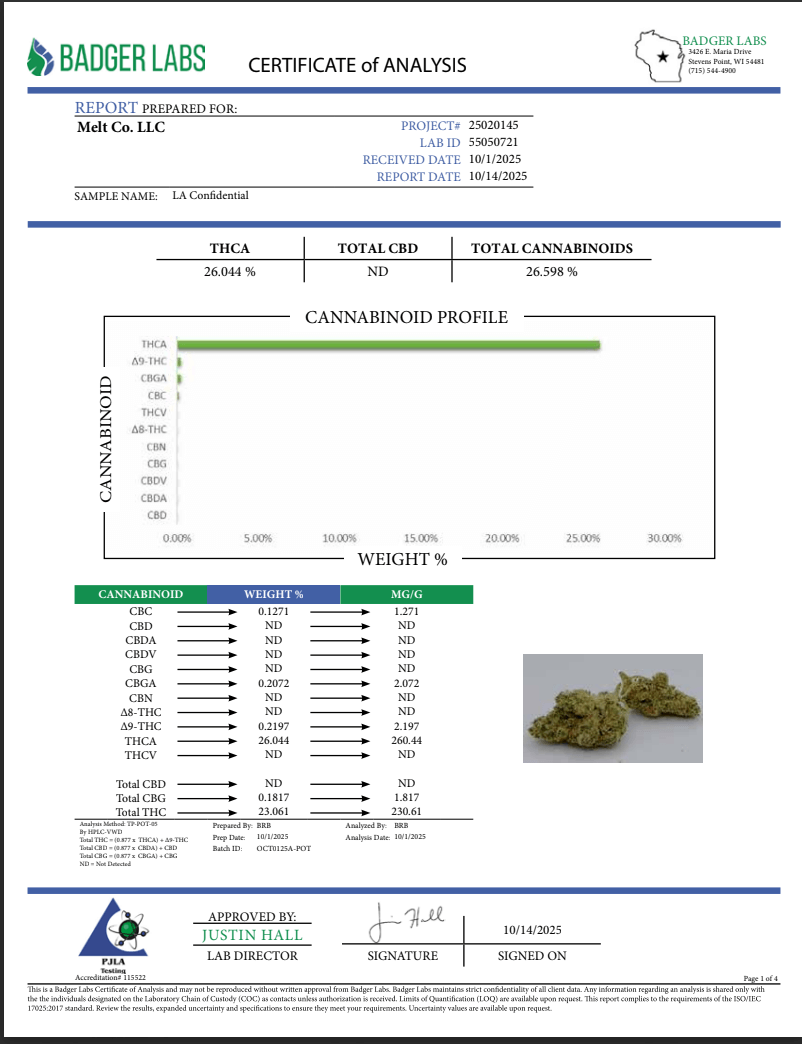 LA Confidential Indica THCA Flower - Sungrown Cannabi  3.5g| Relaxing Indica Earthy Pine Flavor - Melt