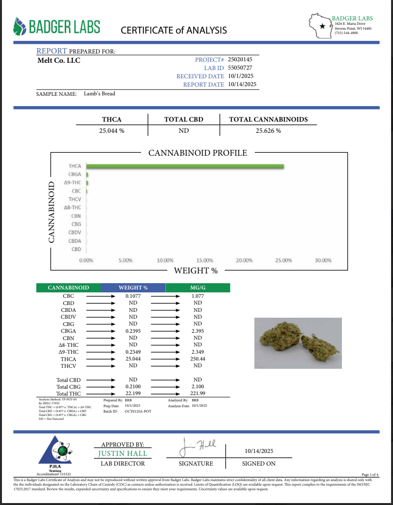 Lamb'  Bread Sativa THCA Flower – Boutique Craft Premium Cannabi  Bud  3.5g Indoor Grown - Melt