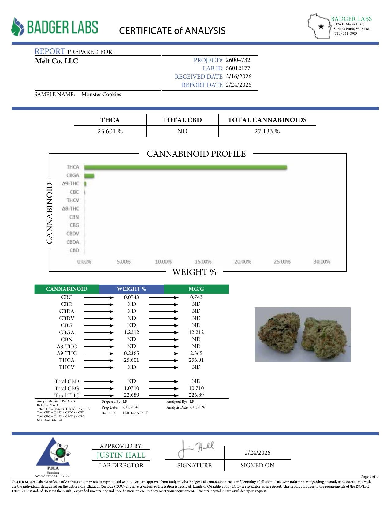 Lab report - Monster Cookies THCA potency analysis