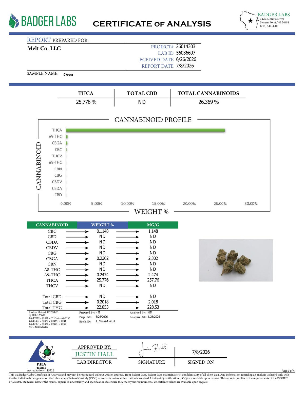Lab report - Oreo THCA potency analysis
