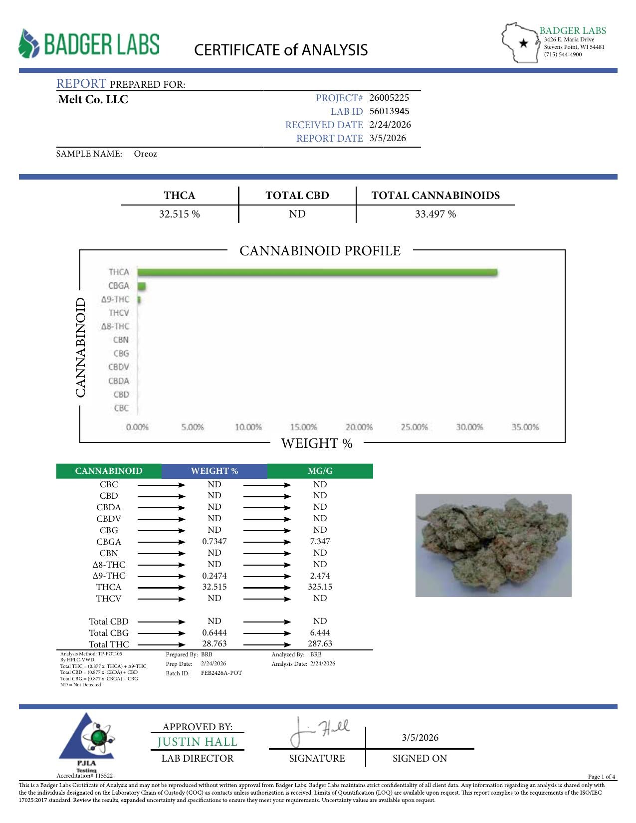 Lab report - Oreoz THCA potency analysis