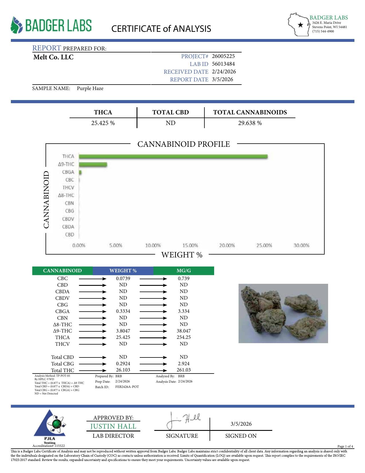 Lab report - Purple Haze THCA potency analysis