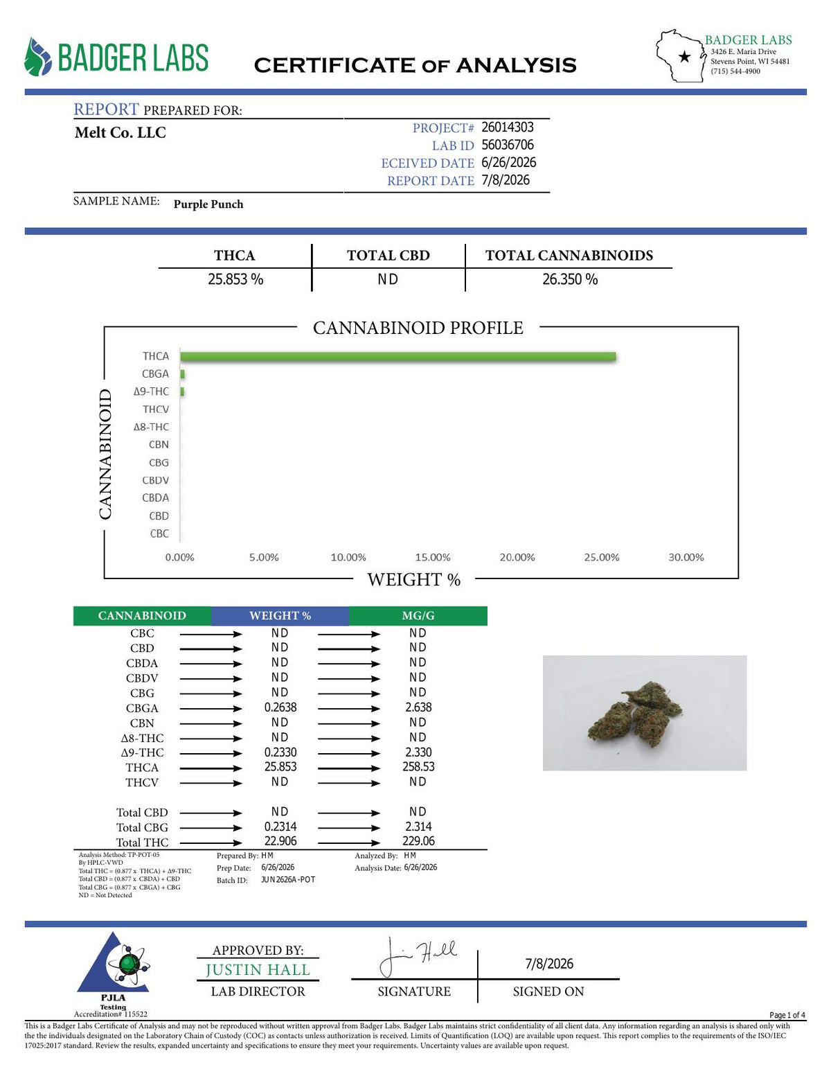 Lab report - Purple Punch THCA potency analysis