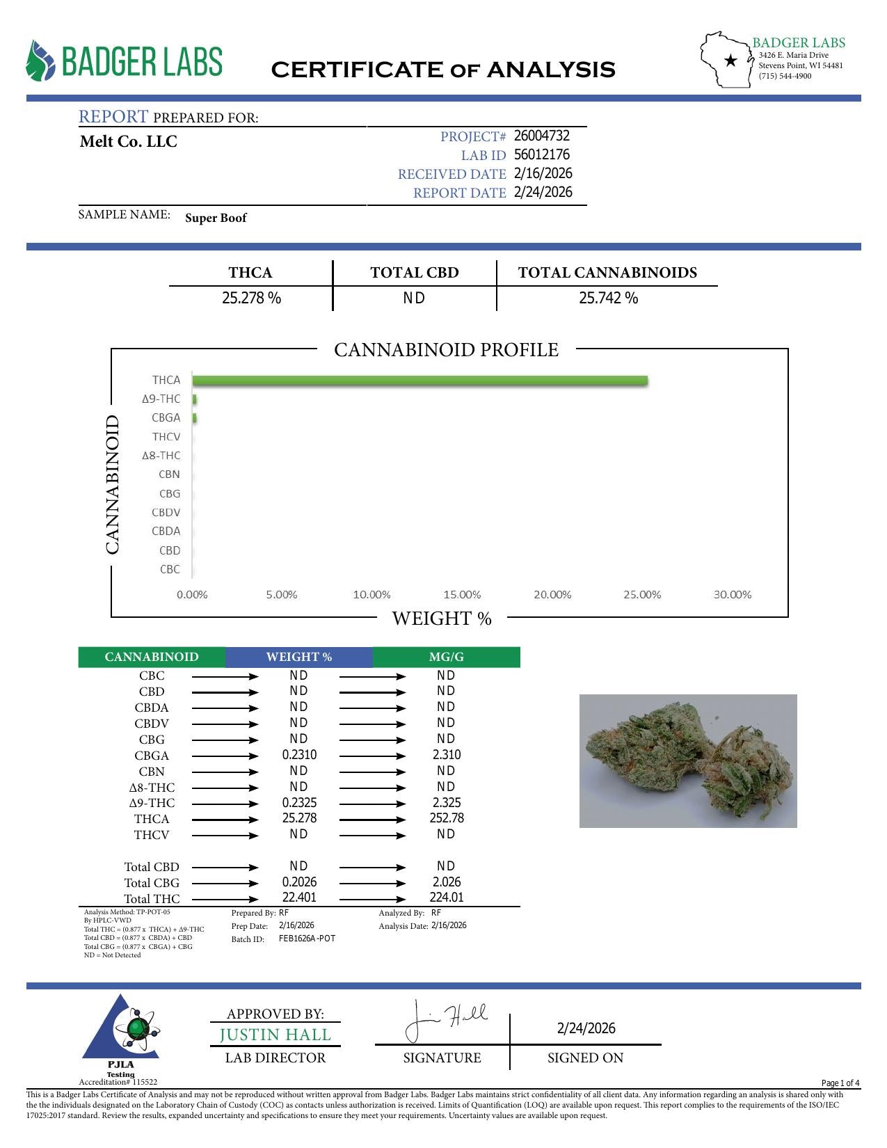 Lab report - Super Boof THCA potency analysis