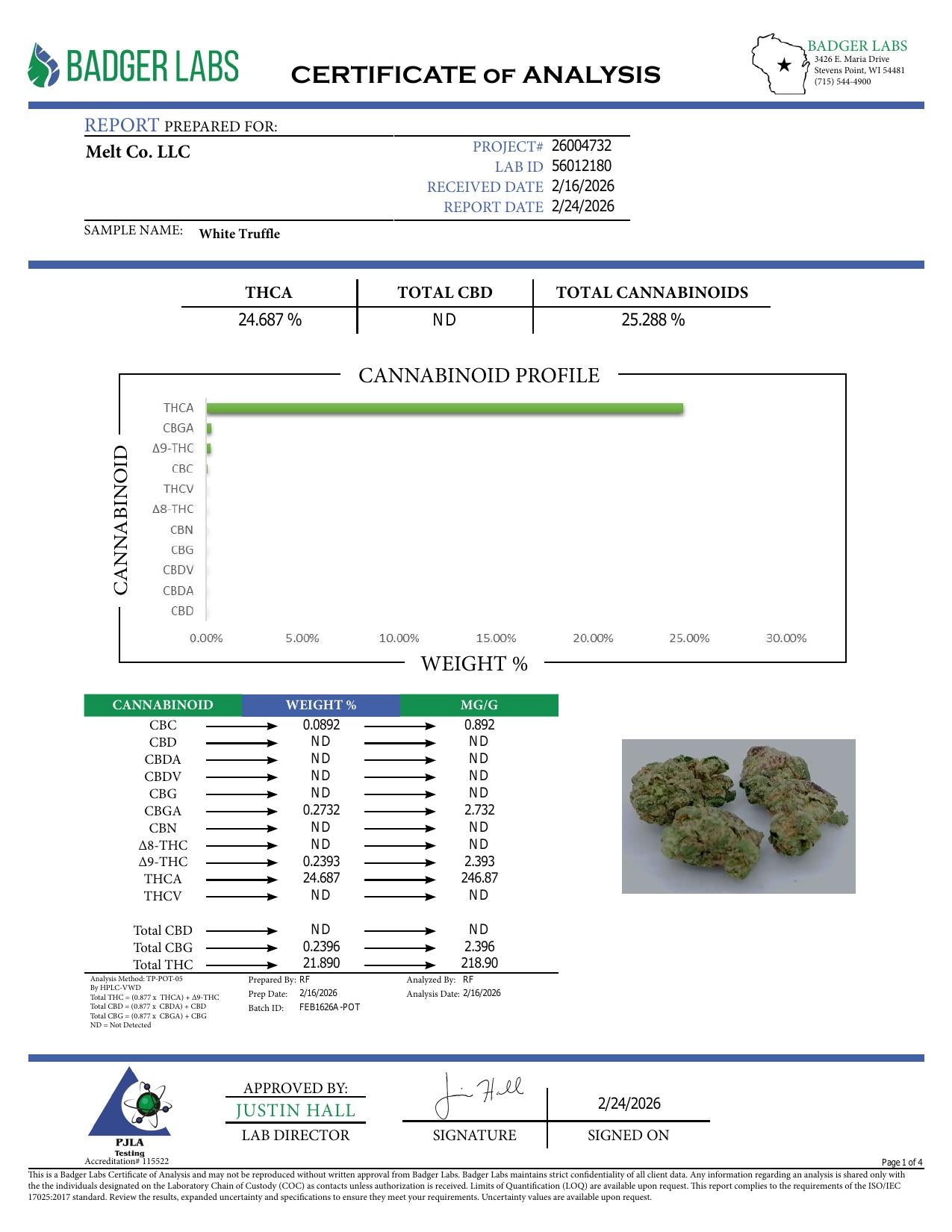 Lab report - White Truffle THCA potency analysis